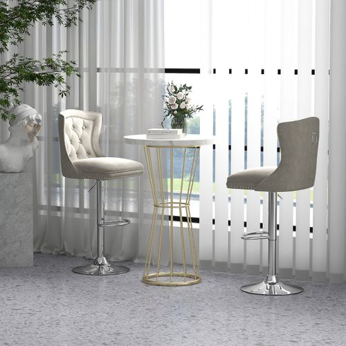 Lot De 2 Chaises De Bar En Velours Chaise Pivotante Réglable Gris