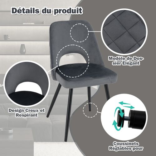 Lot De 2 Chaises De Salle à Manger, Chaises à Manger Avec Coussin Repose-pieds Réglables Gris