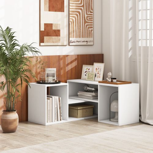 Ensemble De 2 Pièces Meubles TV Banc TV Avec Étagères Modulables Et Ouvertes Blanc