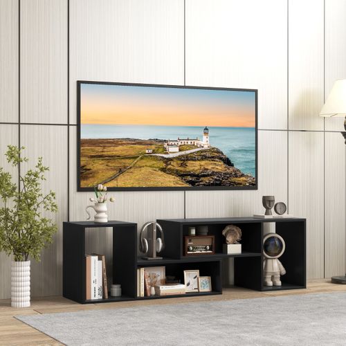 Ensemble De 2 Pièces Meubles TV Banc TV Avec Étagères Modulables Et Ouvertes Noir