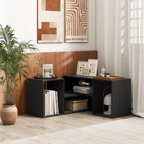 Ensemble De 2 Pièces Meubles TV Banc TV Avec Étagères Modulables Et Ouvertes Noir