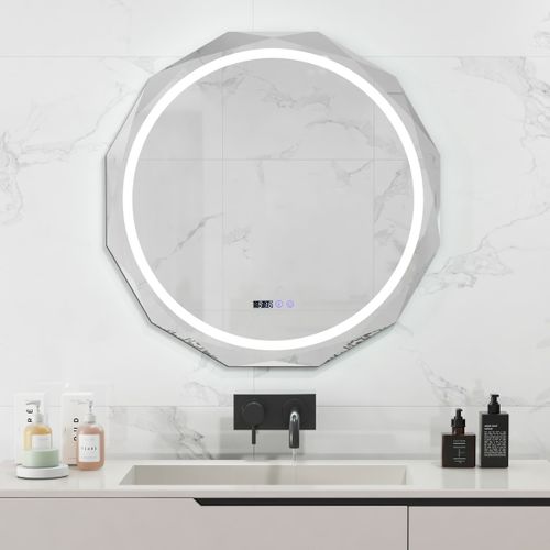 Miroir De Salle De Bain HD à LED Antibuée Miroir Antibuée à Bord Biseauté Unique à 3 Couleurs