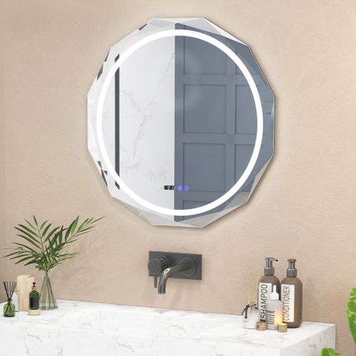 Miroir De Salle De Bain HD à LED Antibuée Miroir Antibuée à Bord Biseauté Unique à 3 Couleurs