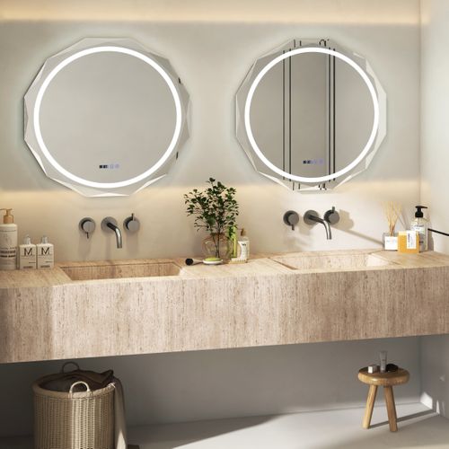 Miroir De Salle De Bain HD à LED Antibuée Miroir Antibuée à Bord Biseauté Unique à 3 Couleurs