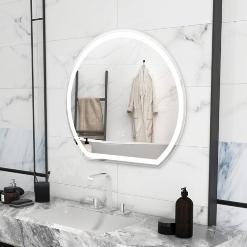 Miroir LED 60 X 54 Cm Mural Avec Lumières à Intensité Variable à 3 Couleurs Sans Cadre