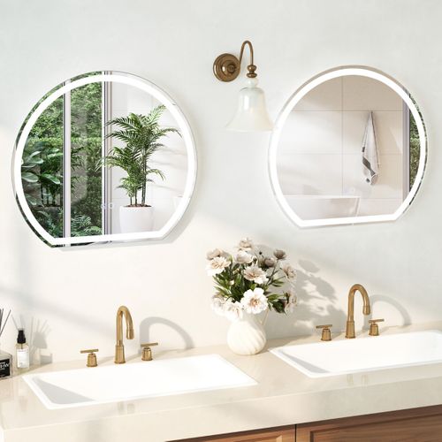 Miroir LED 60 X 54 Cm Mural Avec Lumières à Intensité Variable à 3 Couleurs Sans Cadre