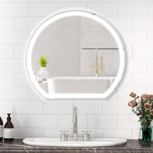 Miroir LED 60 X 54 Cm Mural Avec Lumières à Intensité Variable à 3 Couleurs Sans Cadre