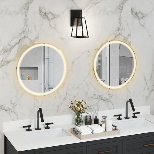 Miroir Rond Mural Dia.60 Cm Avec Lumières à 3 Couleurs Interrupteur Tactile Fonction Sans Cadre