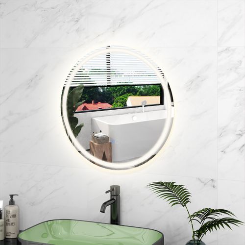 Miroir Rond Mural Dia.60 Cm Avec Lumières à 3 Couleurs Interrupteur Tactile Fonction Sans Cadre