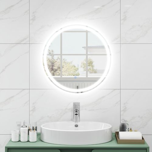 Miroir Rond Mural Dia.60 Cm Avec Lumières à 3 Couleurs Interrupteur Tactile Fonction Sans Cadre