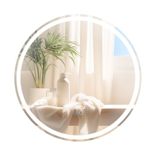 Miroir Rond Mural Dia.60 Cm Avec Lumières à 3 Couleurs Interrupteur Tactile Fonction Sans Cadre