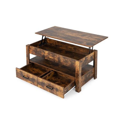 Table Basse, Table De Salon Relevable à 2 Niveaux Avec 2 Tiroirs Industriel Brun Rustique