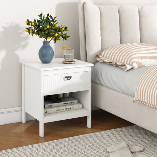 Table D'appoint - Table De Chevet à 2 Niveaux Avec Tiroir Bois 45 X 40 X 50 Cm Blanc