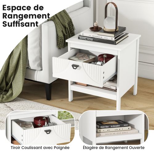 Table D'appoint - Table De Chevet à 2 Niveaux Avec Tiroir Bois 45 X 40 X 50 Cm Blanc