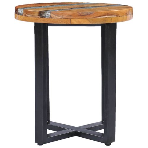 Table Basse - Table De Salon 40x45 Cm Bois De Teck Massif Et Polyrésine