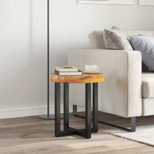 Table Basse - Table De Salon 40x45 Cm Bois De Teck Massif Et Polyrésine