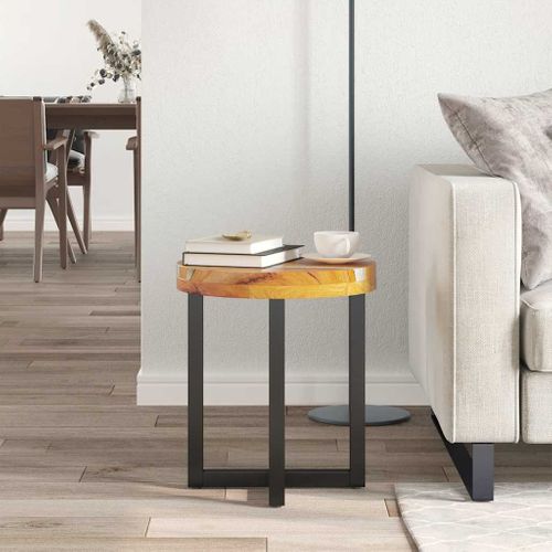 Table Basse - Table De Salon 40x45 Cm Bois De Teck Massif Et Polyrésine