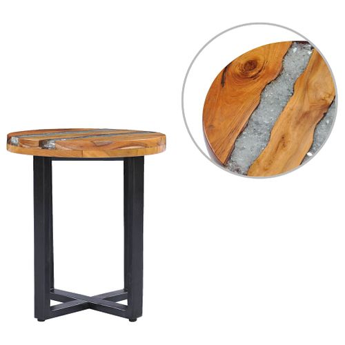 Table Basse - Table De Salon 40x45 Cm Bois De Teck Massif Et Polyrésine