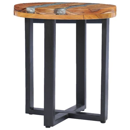 Table Basse - Table De Salon 40x45 Cm Bois De Teck Massif Et Polyrésine