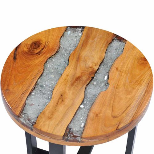 Table Basse - Table De Salon 40x45 Cm Bois De Teck Massif Et Polyrésine