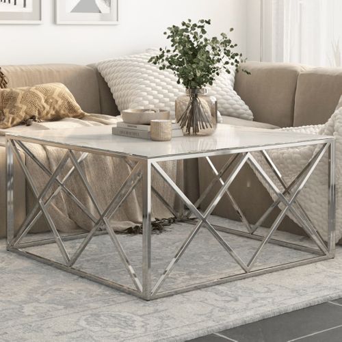 Table Basse Table De Salon - Argenté Acier Inoxydable Et Verre Trempé Z278