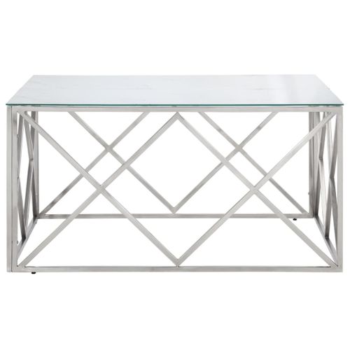 Table Basse Table De Salon - Argenté Acier Inoxydable Et Verre Trempé Z278