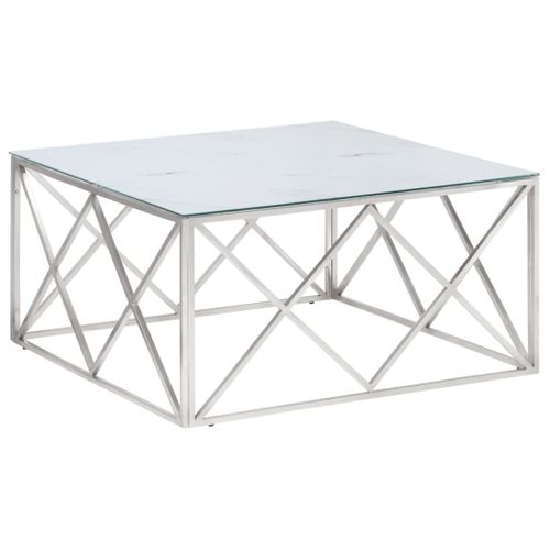Table Basse Table De Salon - Argenté Acier Inoxydable Et Verre Trempé Z278