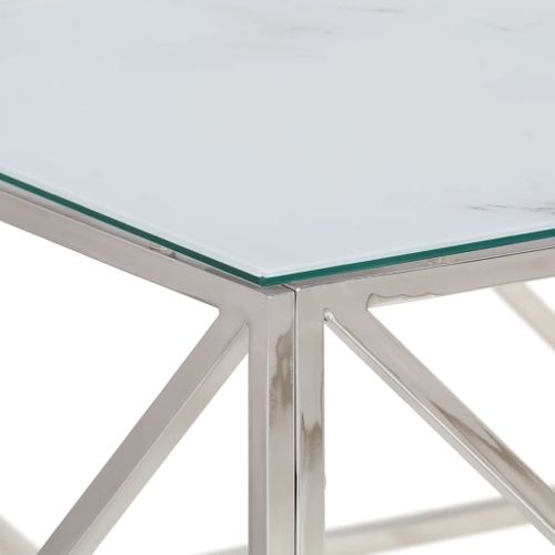 Table Basse Table De Salon - Argenté Acier Inoxydable Et Verre Trempé Z278