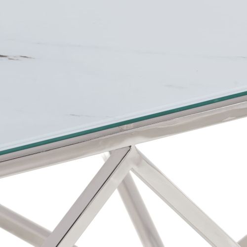 Table Basse Table De Salon - Argenté Acier Inoxydable Et Verre Trempé Z278