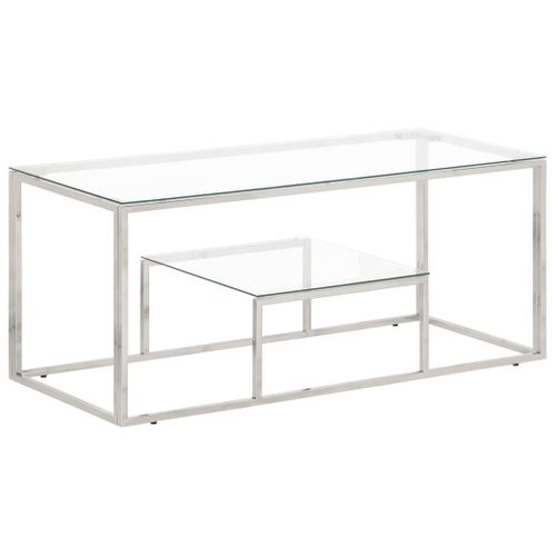 Table Basse - Table De Salon Argenté Acier Inoxydable Et Verre Trempé