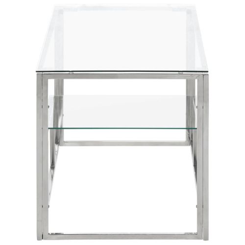 Table Basse - Table De Salon Argenté Acier Inoxydable Et Verre Trempé