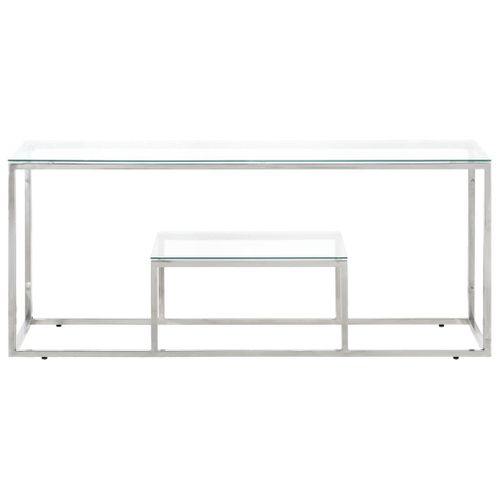 Table Basse - Table De Salon Argenté Acier Inoxydable Et Verre Trempé