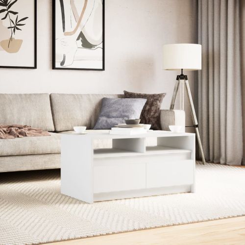 Table Basse - Table De Salon Avec Lumières LED Blanc Bois D'ingénierie