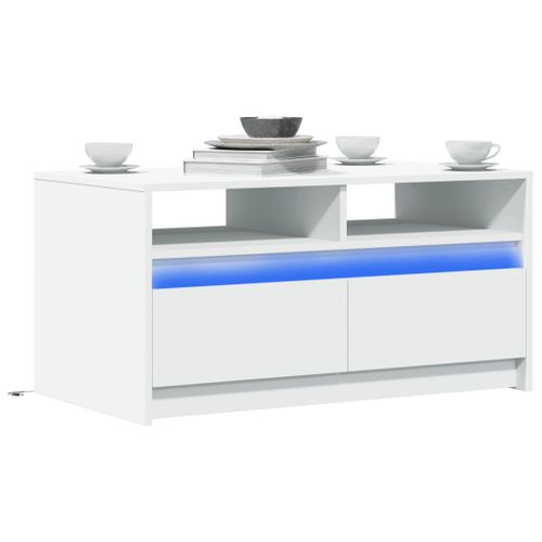 Table Basse - Table De Salon Avec Lumières LED Blanc Bois D'ingénierie