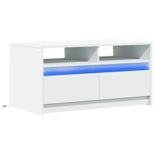 Table Basse - Table De Salon Avec Lumières LED Blanc Bois D'ingénierie
