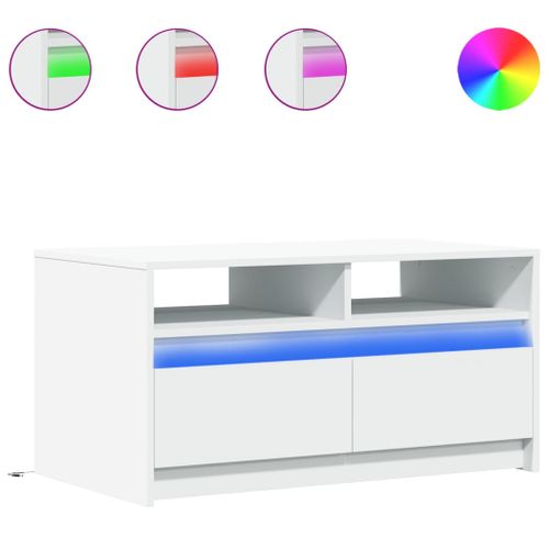 Table Basse - Table De Salon Avec Lumières LED Blanc Bois D'ingénierie