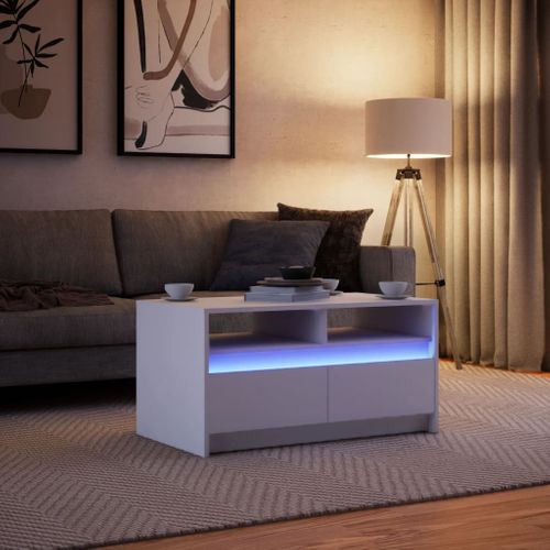 Table Basse - Table De Salon Avec Lumières LED Blanc Bois D'ingénierie