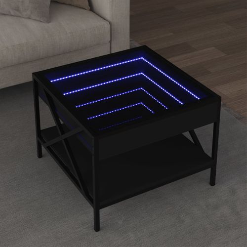 Table Basse - Table De Salon Avec LED Infini Noir 50x50x38 Cm