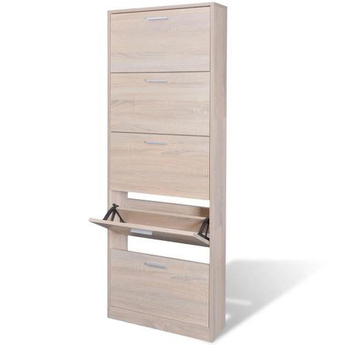 Meuble à Chaussures - Armoire à Chaussures En Bois Avec 5 Compartiments Aspect Chêne E956