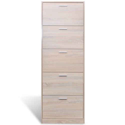 Meuble à Chaussures - Armoire à Chaussures En Bois Avec 5 Compartiments Aspect Chêne E956