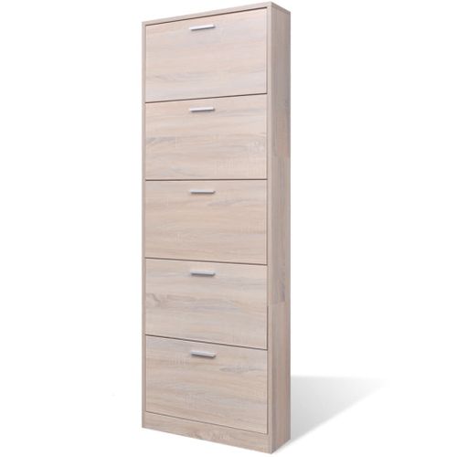 Meuble à Chaussures - Armoire à Chaussures En Bois Avec 5 Compartiments Aspect Chêne E956