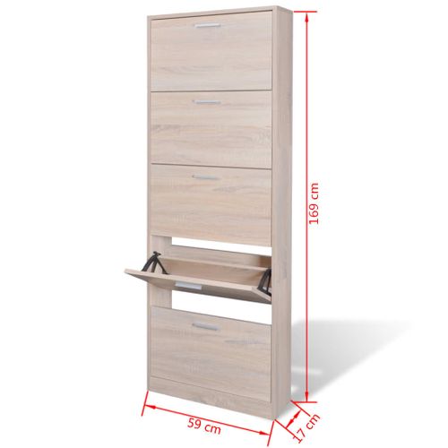 Meuble à Chaussures - Armoire à Chaussures En Bois Avec 5 Compartiments Aspect Chêne E956