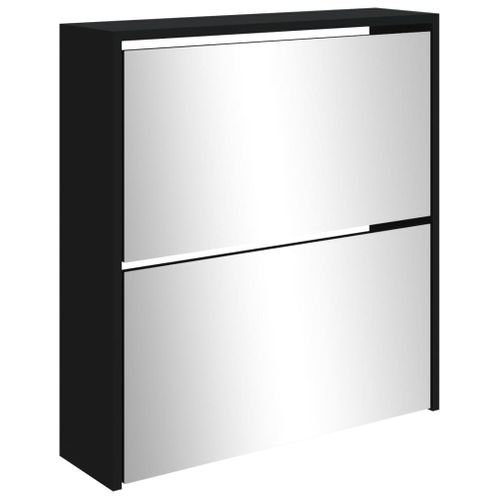 Armoire à Chaussures - Meuble à Chaussures Avec Miroir à 2 Niveaux Noir 63x17x67 Cm E106