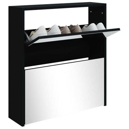 Armoire à Chaussures - Meuble à Chaussures Avec Miroir à 2 Niveaux Noir 63x17x67 Cm E106