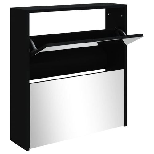 Armoire à Chaussures - Meuble à Chaussures Avec Miroir à 2 Niveaux Noir 63x17x67 Cm E106