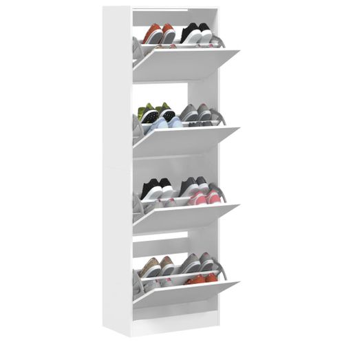 Armoire à Chaussures - Meuble à Chaussures 4 Tiroirs Rabattables Blanc 60x34x187,5 Cm E68