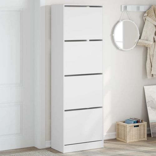 Armoire à Chaussures - Meuble à Chaussures 4 Tiroirs Rabattables Blanc 60x34x187,5 Cm E68