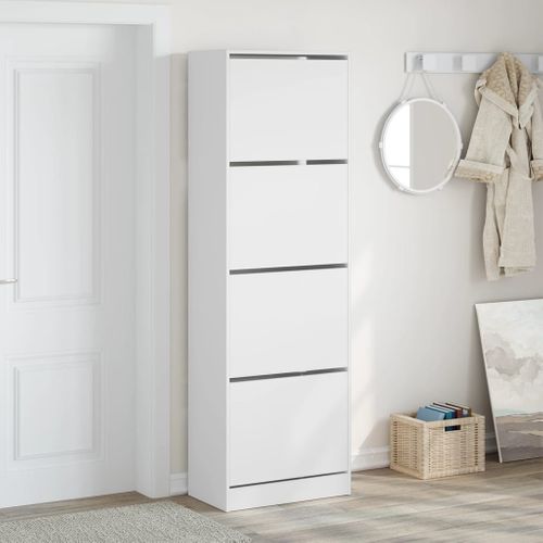 Armoire à Chaussures - Meuble à Chaussures 4 Tiroirs Rabattables Blanc 60x34x187,5 Cm E68