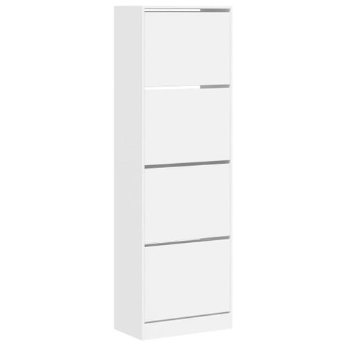 Armoire à Chaussures - Meuble à Chaussures 4 Tiroirs Rabattables Blanc 60x34x187,5 Cm E68