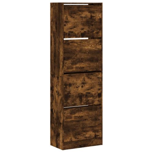 Armoire à Chaussures - Meuble à Chaussures 4 Tiroirs Rabattables Chêne Fumé E71